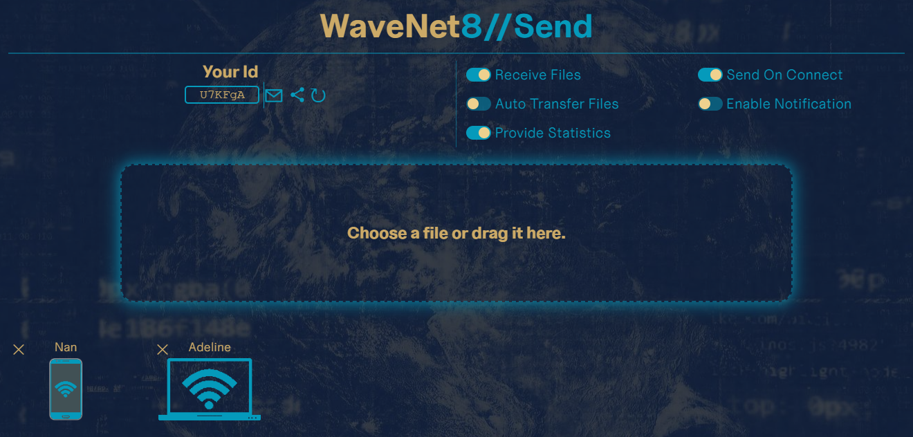 Image of the main page of Wavenet8 Send with connected partners.