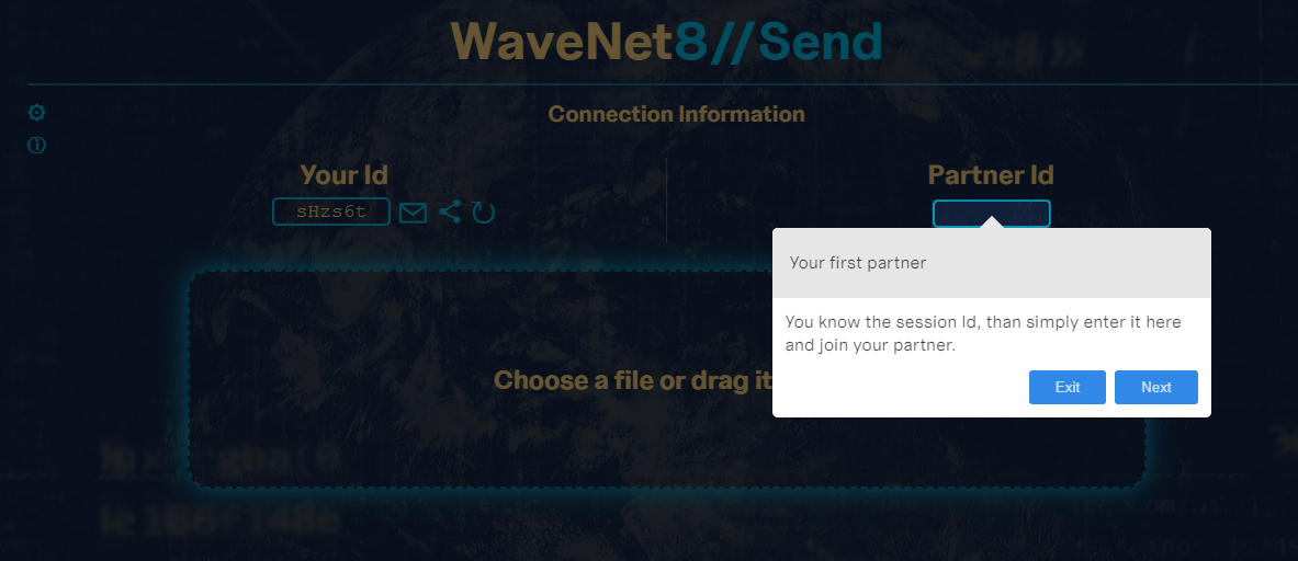 Image of the main page of Wavenet8 Send.